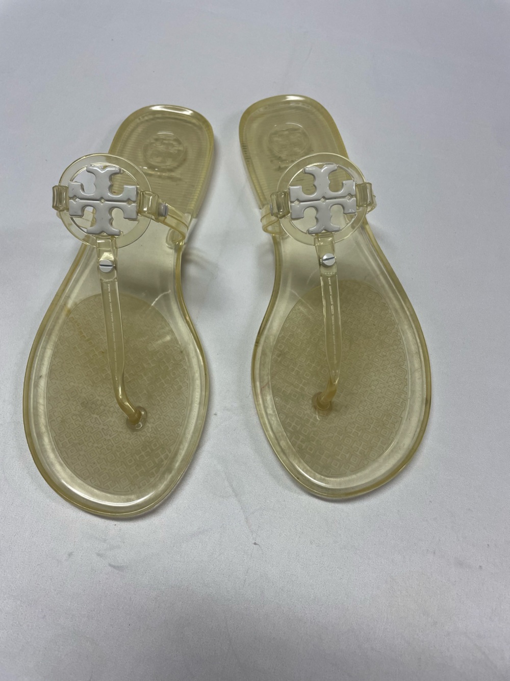 Tory Burch Clear Jelly Miller Thong Sandals - White Logo, barely worn size 7.